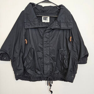 Kut From The Kloth Small Light Button Up Jacket Bat Wing Draw Cord Waist Black